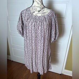 sandro paris 100% silk puff sleeve midi dress babydoll flowy triangle pattern